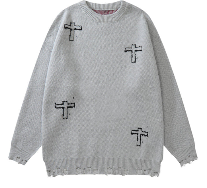Velour Arc Ripped Knit Sweater