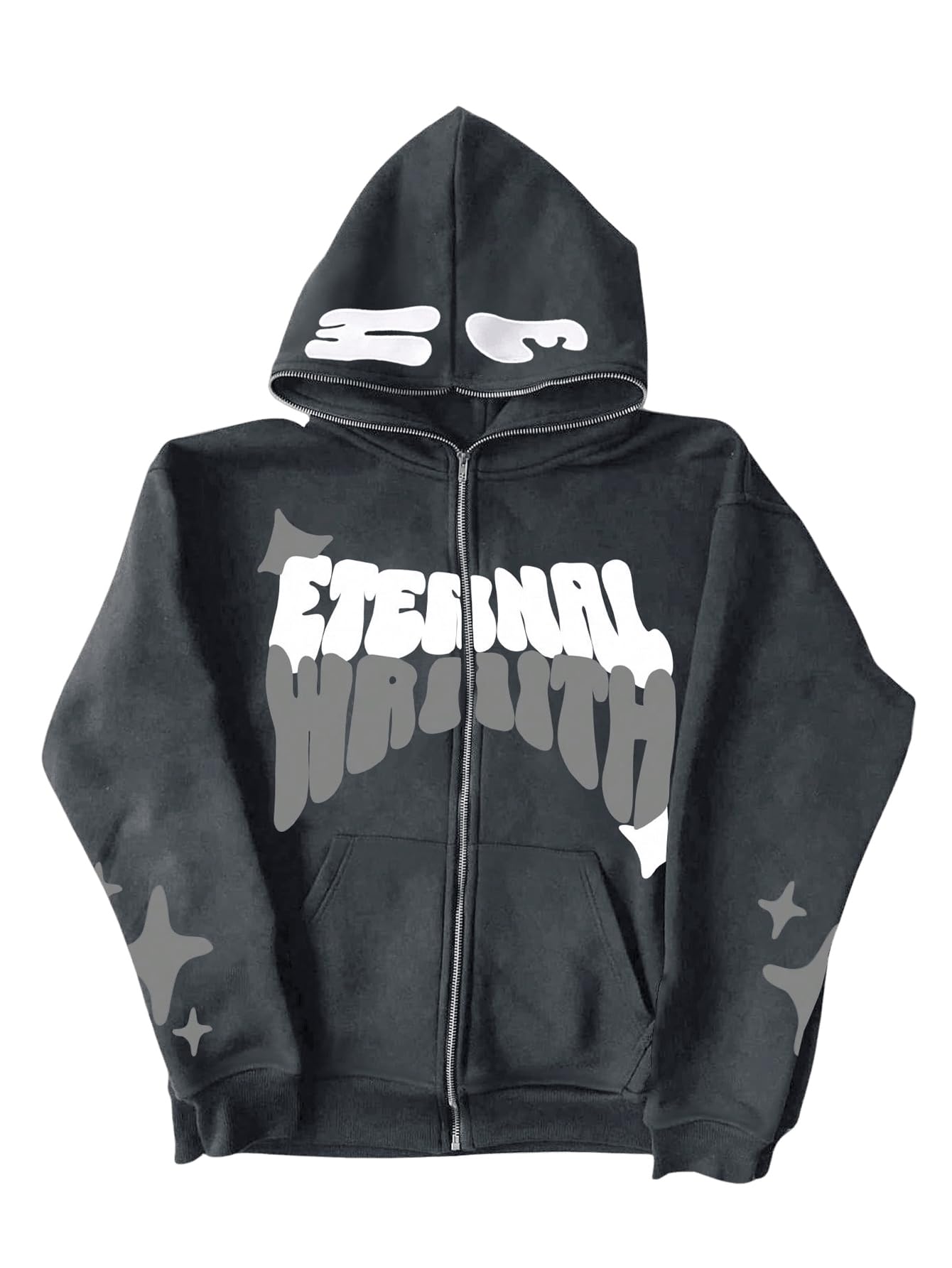 Velour Arc Mens Full Zip Hoodie Graphic Lettter Print Long Sleeve Fashion Jacket Hooded Sweatshirt Grey