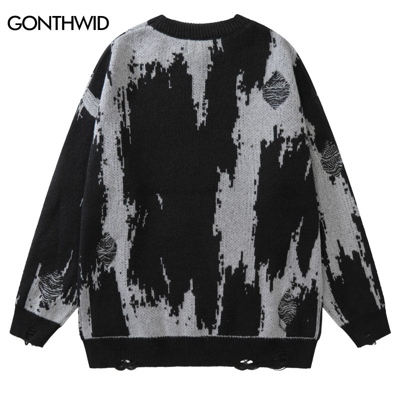 Velour Arc Ripped Sweaters - Vintage Grunge Streetwear