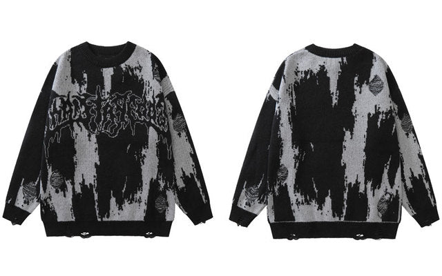 Velour Arc Ripped Sweaters - Vintage Grunge Streetwear