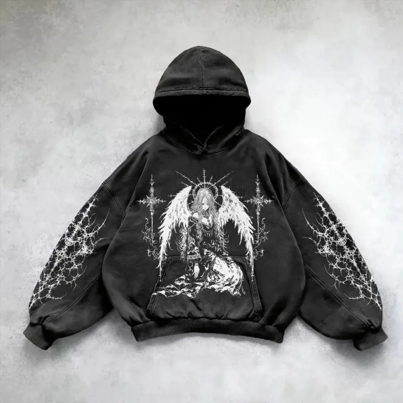 Velour Arc Hip Hop Printed Hoodie