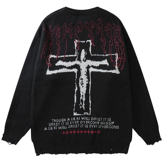 Velour Arc Ripped Knit Sweater