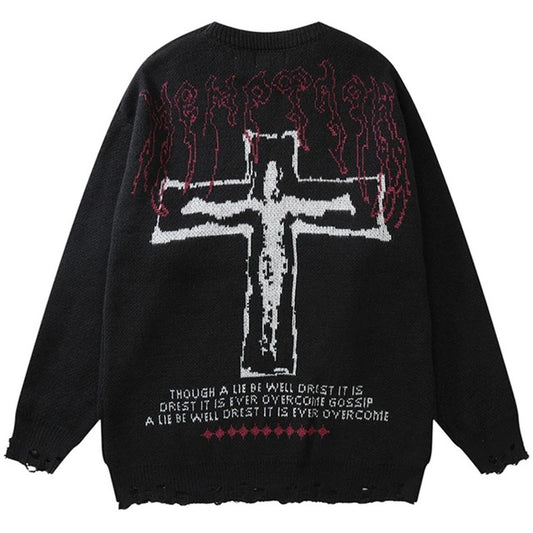 Velour Arc Ripped Knit Sweater