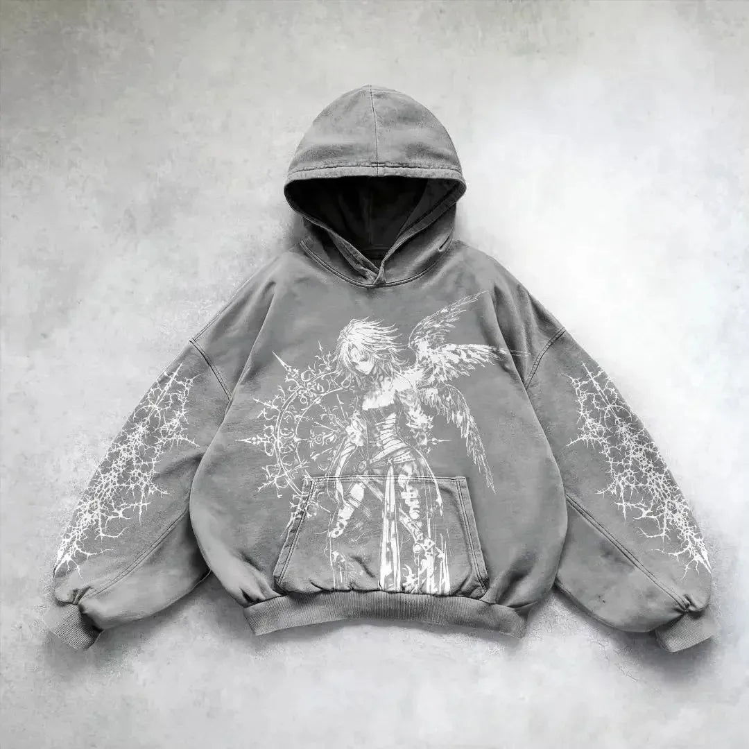 Velour Arc Hip Hop Printed Hoodie