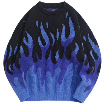 Velour Arc  Blue Graphic Knitted Sweater Crewneck Soft Long Sleeve Y2k Pullover Sweaters Deep Blue M