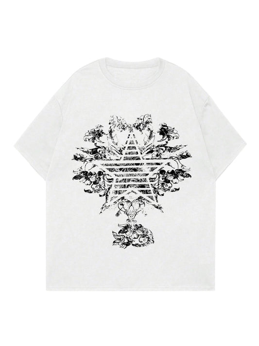 Velour Arc Graphic Tees Star Floral Print T Shirt Top White Star