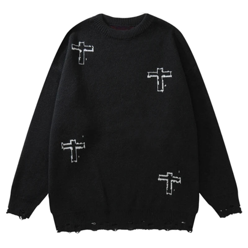 Velour Arc Ripped Knit Sweater