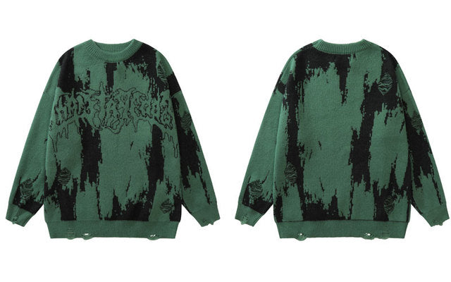 Velour Arc Ripped Sweaters - Vintage Grunge Streetwear