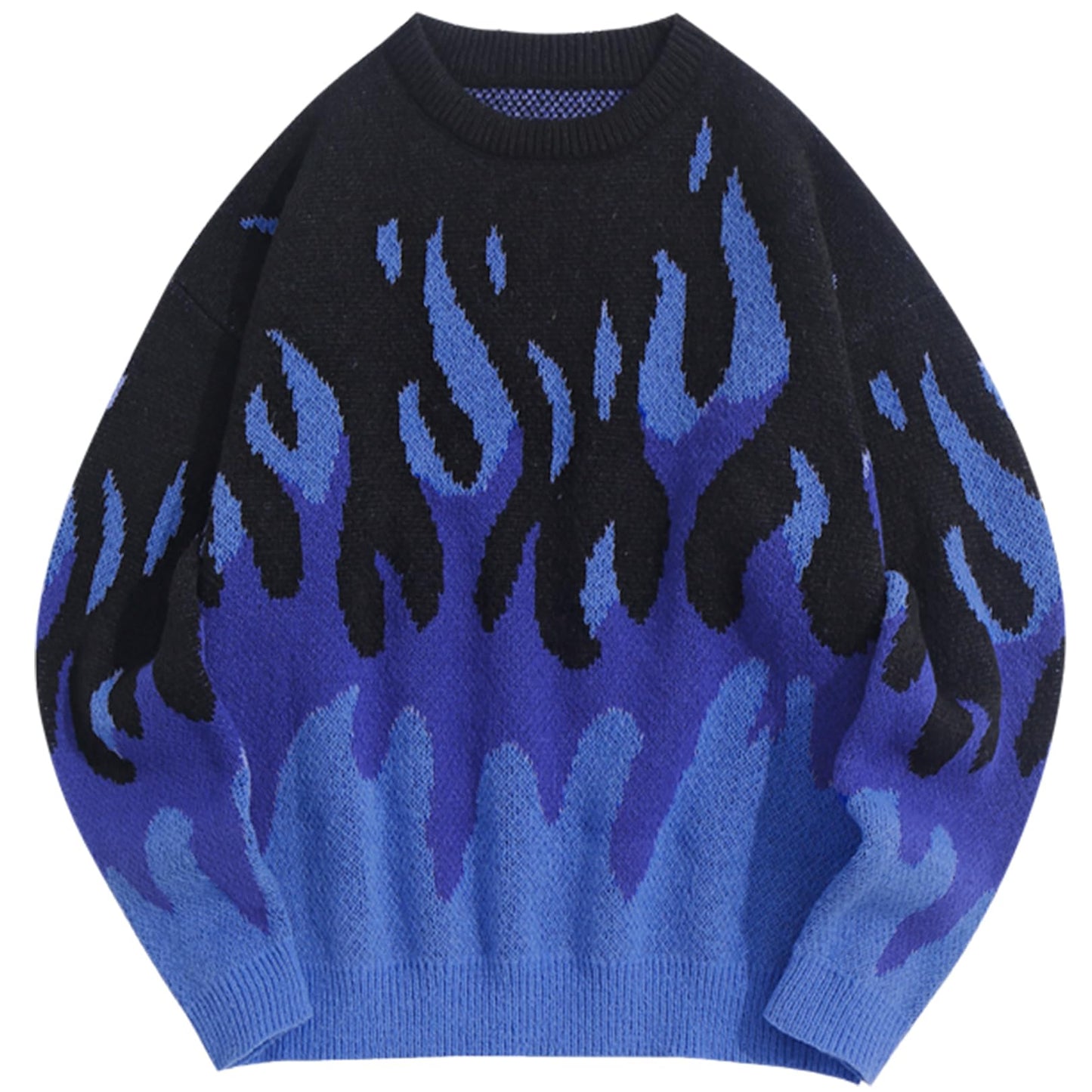 Velour Arc  Blue Graphic Knitted Sweater Crewneck Soft Long Sleeve Y2k Pullover Sweaters Deep Blue M