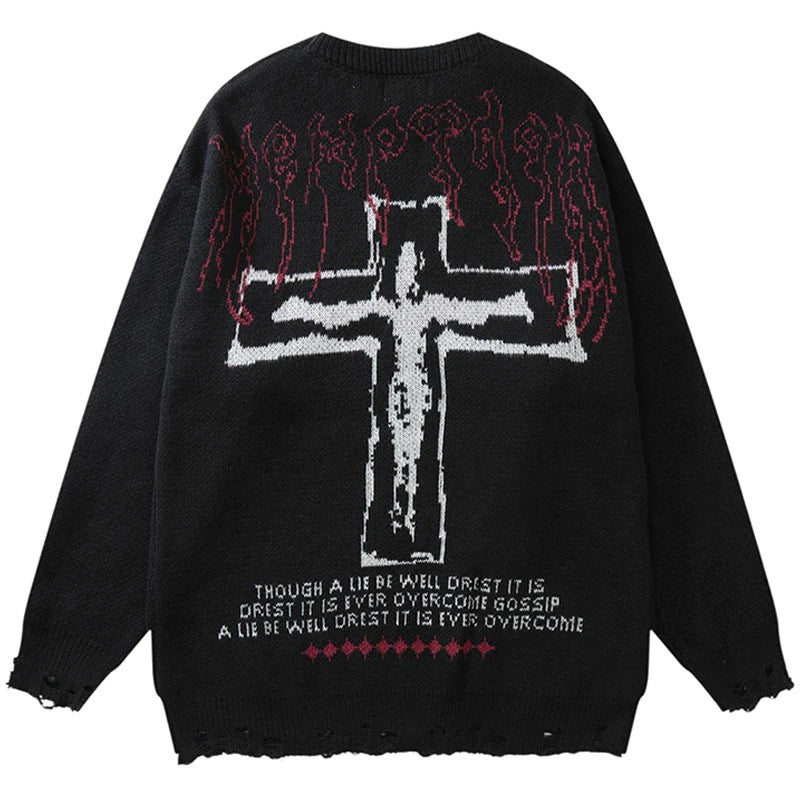 Velour Arc Ripped Knit Sweater
