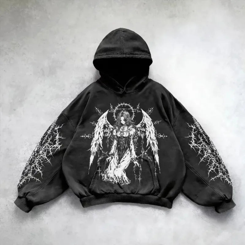 Velour Arc Hip Hop Printed Hoodie