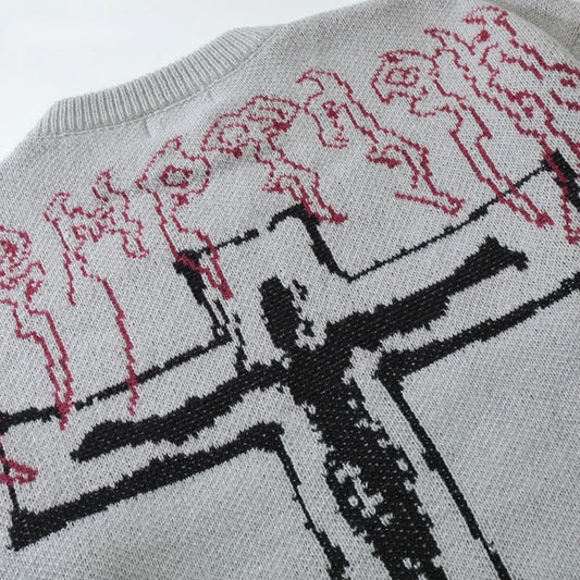 Velour Arc Ripped Knit Sweater