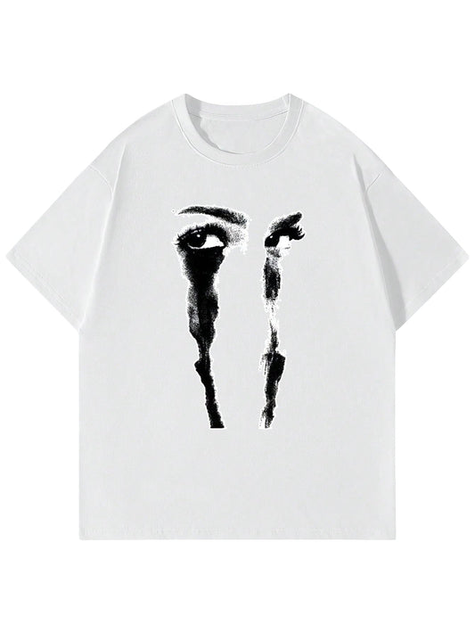 Velour Arc Letter Print Graphic T Shirt Tops White Figure