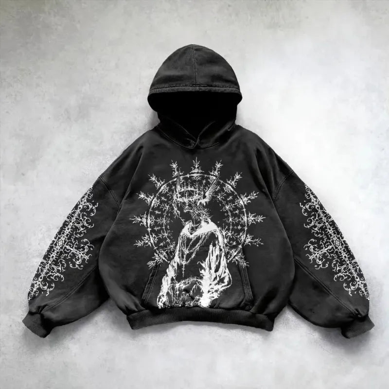 Velour Arc Hip Hop Printed Hoodie