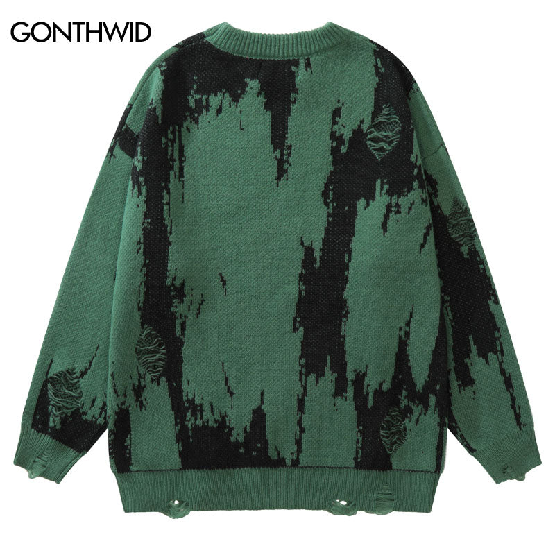 Velour Arc Ripped Sweaters - Vintage Grunge Streetwear