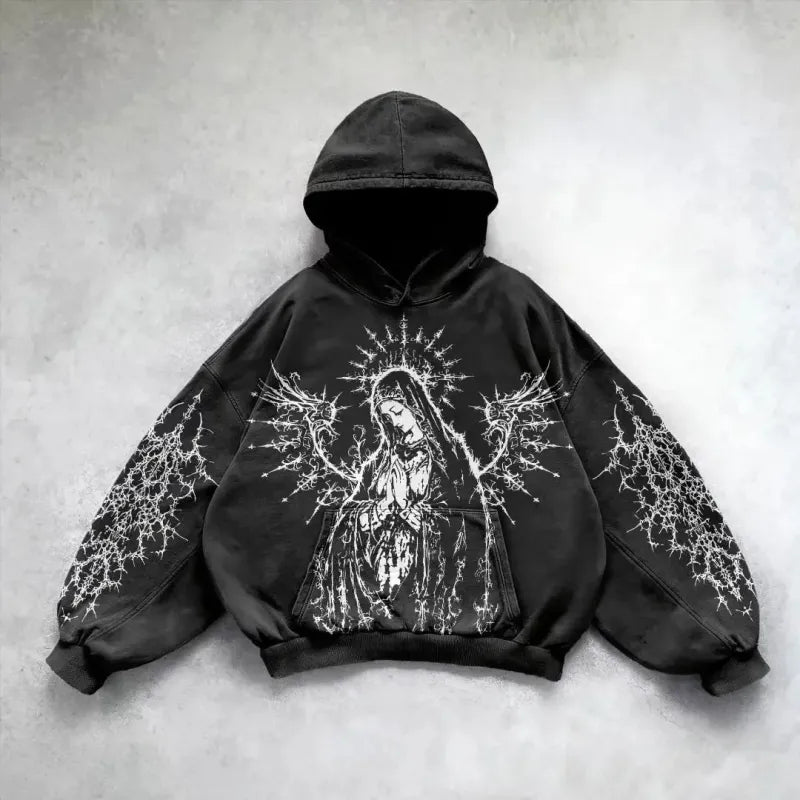 Velour Arc Hip Hop Printed Hoodie