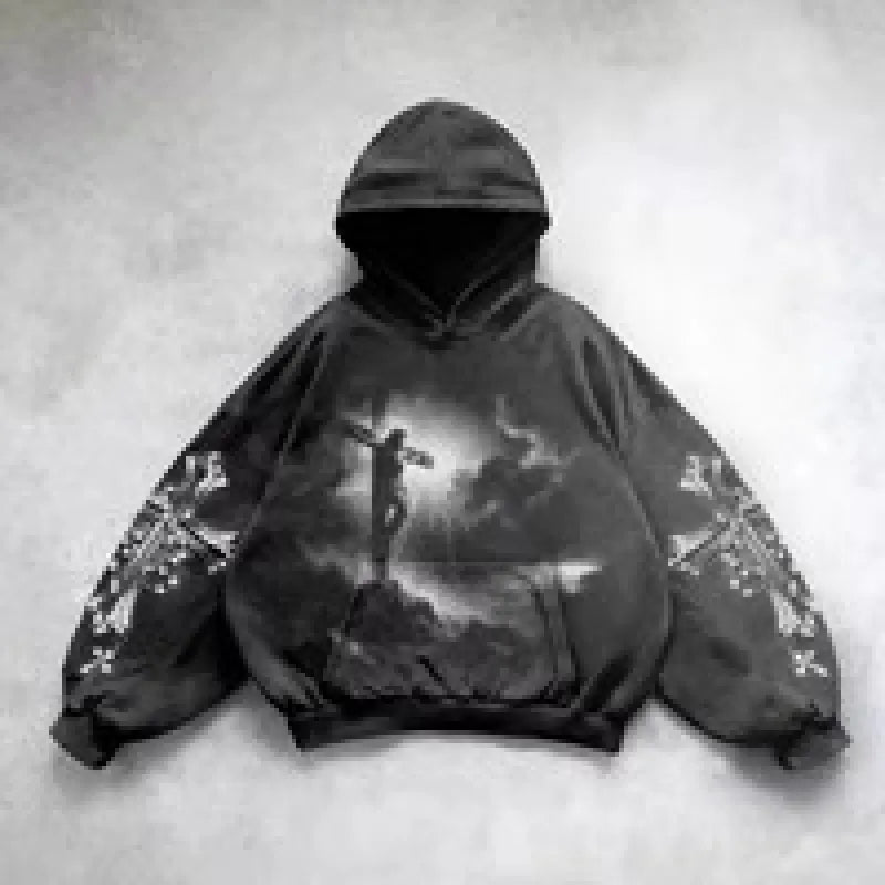 Velour Arc Hip Hop Printed Hoodie