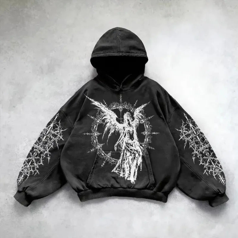 Velour Arc Hip Hop Printed Hoodie