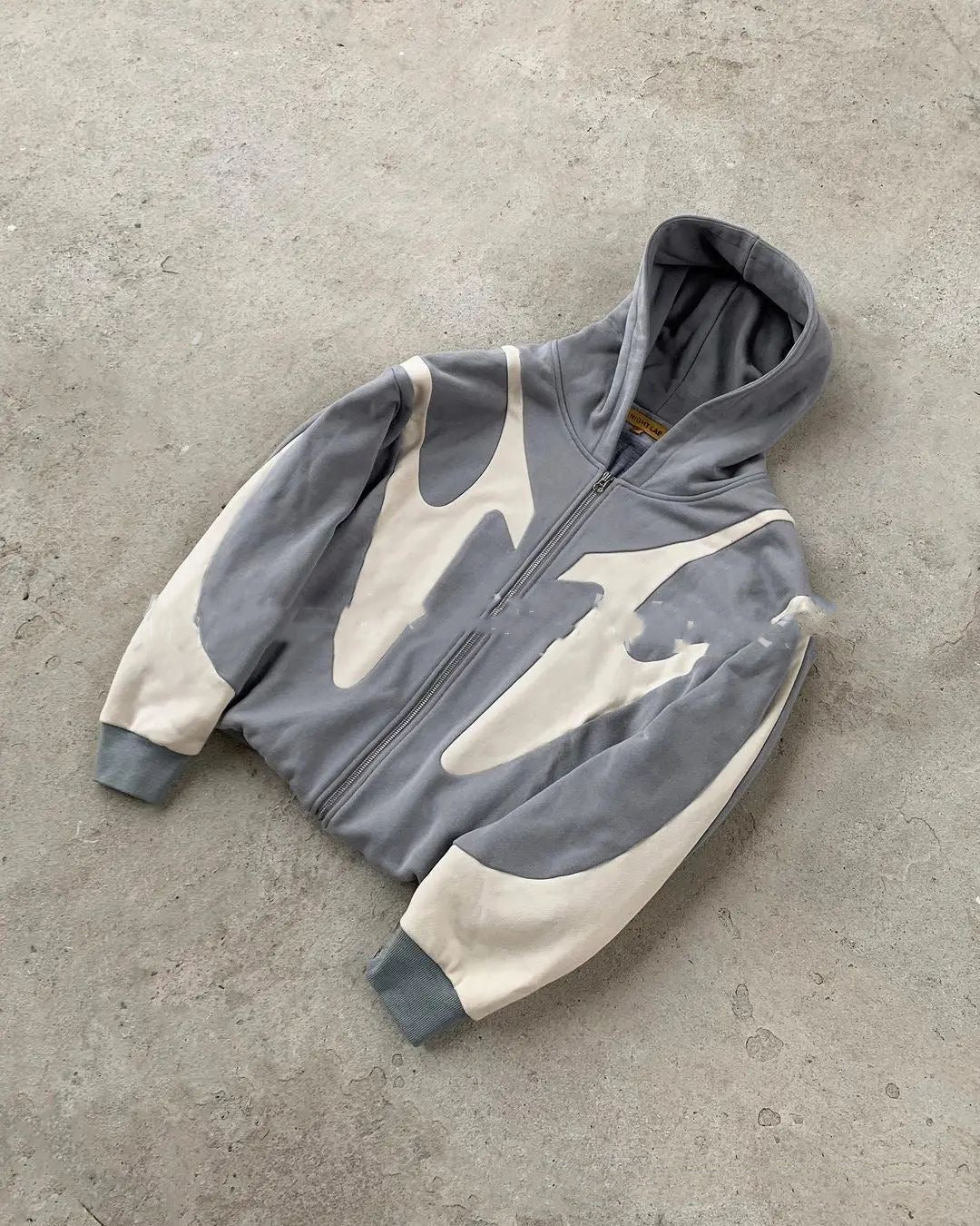 Velour Arc Pattern Stitching Hooded Zipper Cardigan