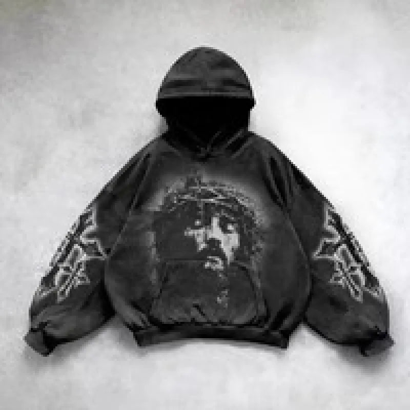 Velour Arc Hip Hop Printed Hoodie