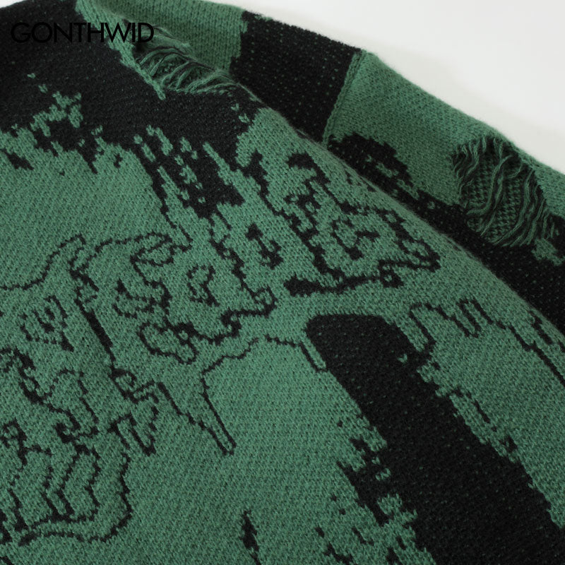 Velour Arc Ripped Sweaters - Vintage Grunge Streetwear