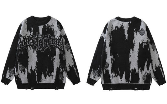 Velour Arc Ripped Sweaters - Vintage Grunge Streetwear