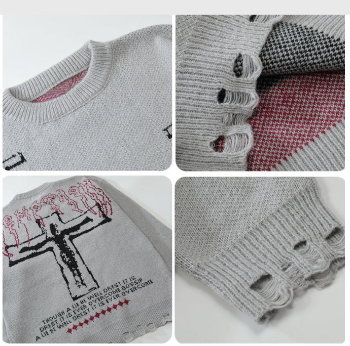 Velour Arc Ripped Knit Sweater