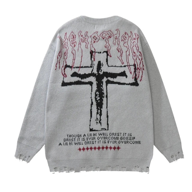 Velour Arc Ripped Knit Sweater