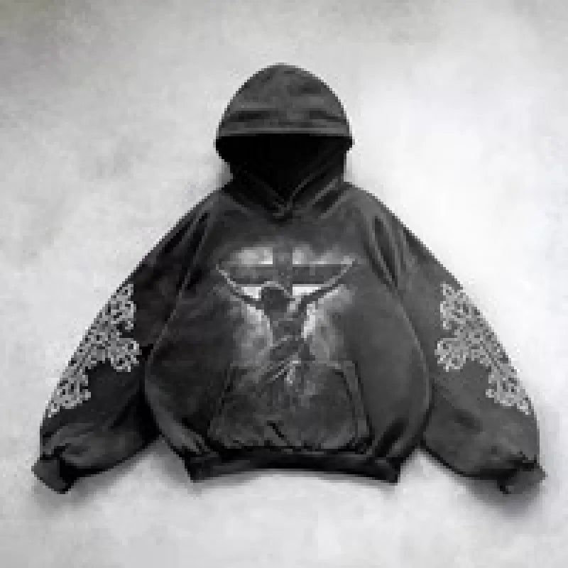 Velour Arc Hip Hop Printed Hoodie